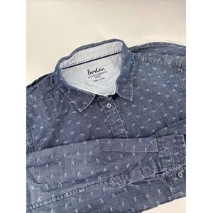 Boden Relaxed Weekend Shirt Women 8 Blue Whimsical Umbrella Print Cotton Button